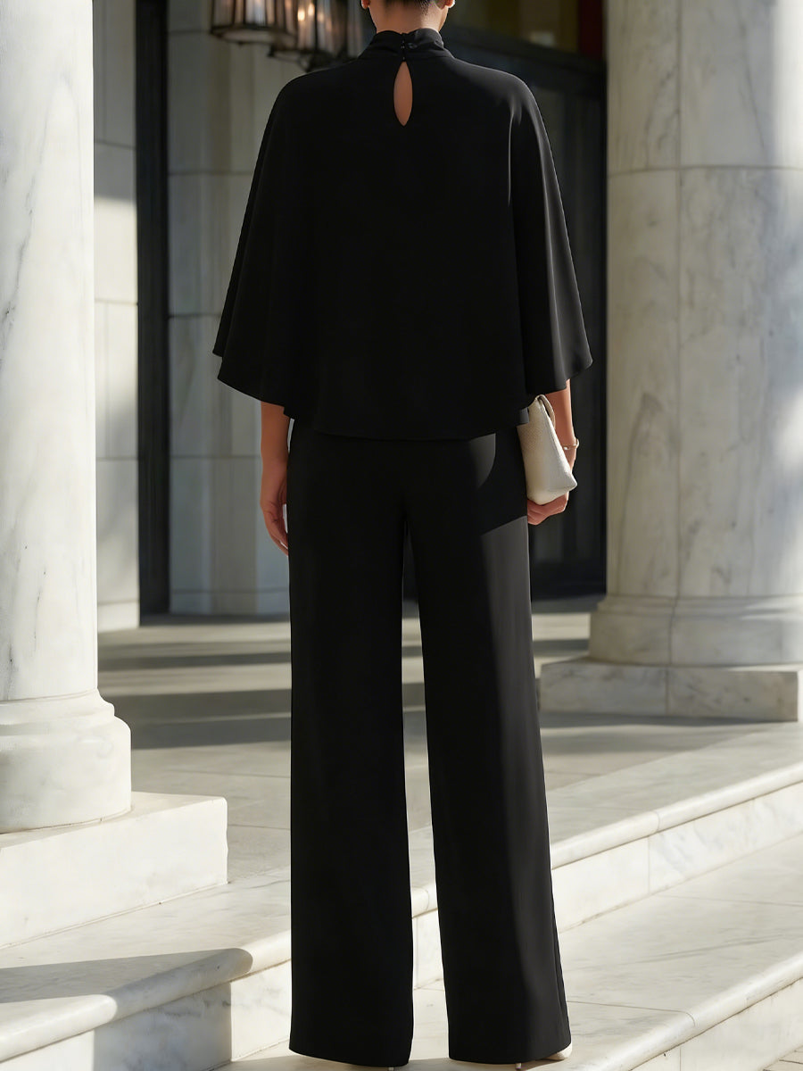 Completo Blusa con Maniche a Mantella e Pantaloni con Spacco