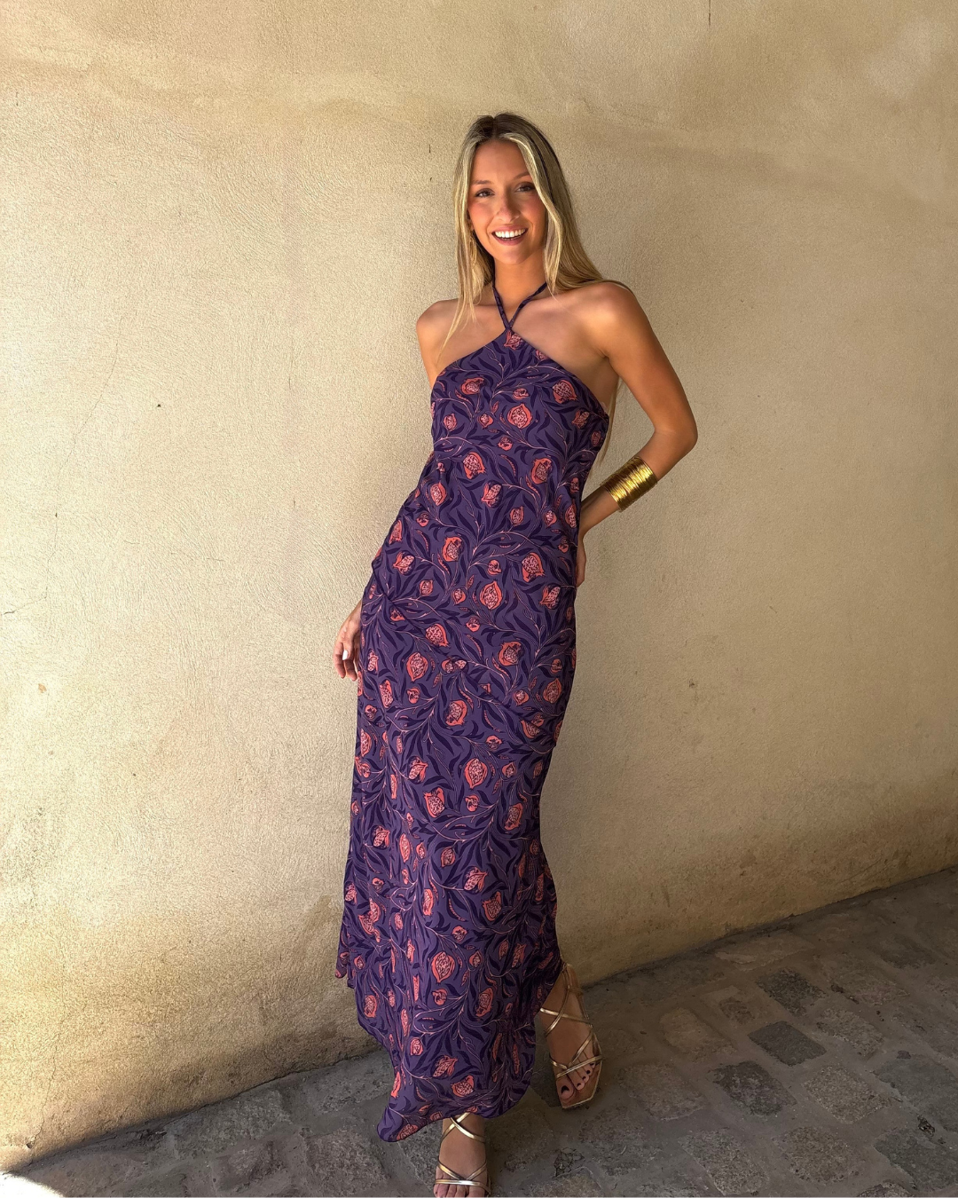 Abito halter con motivo botanico