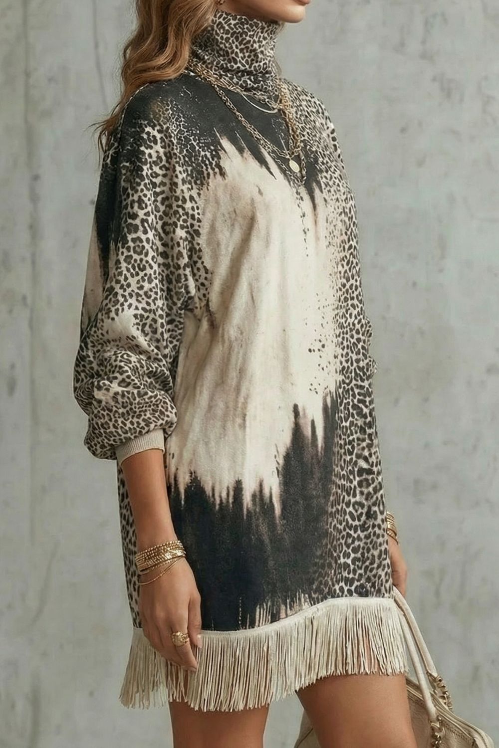 Solenne – Mini Abito con Stampa Leopardo e Frange