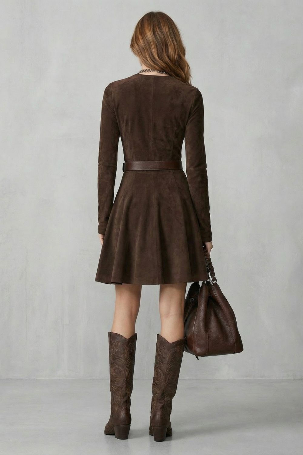 Cavellina – Abito Mini con Effetto Suede e Cintura (Cintura Inclusa)