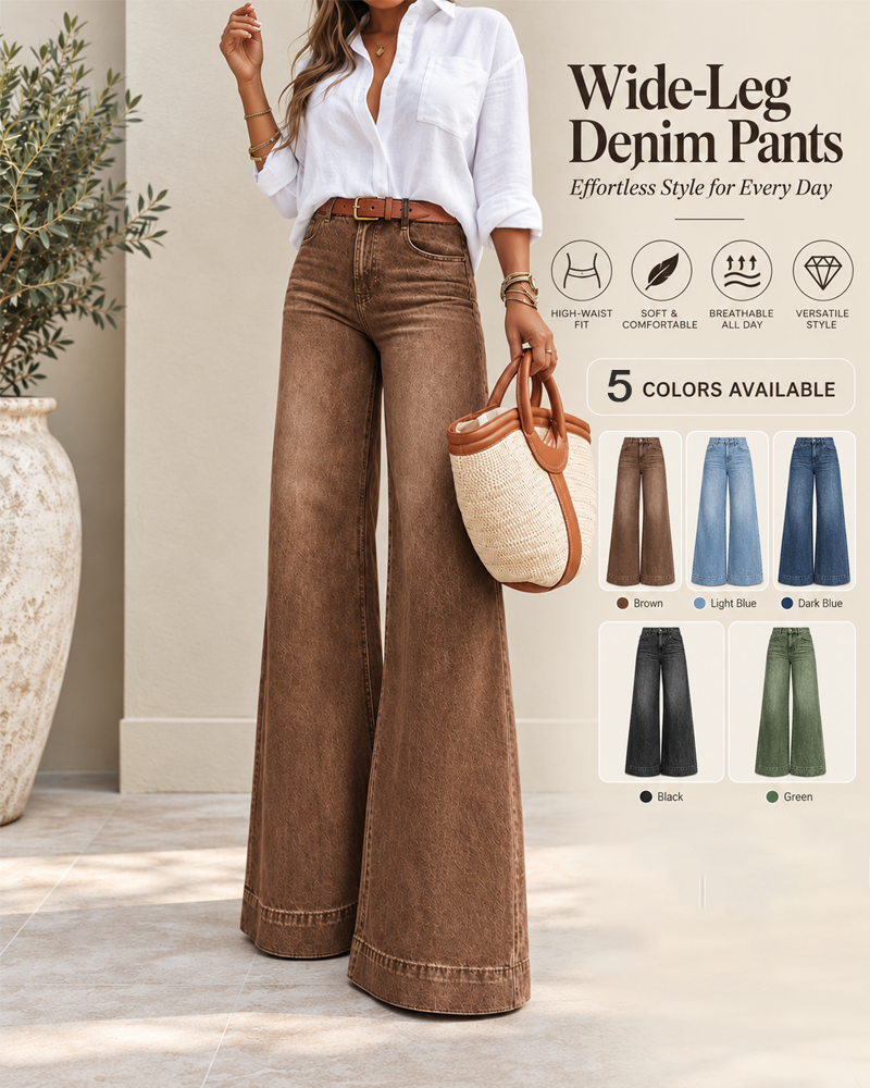 Eleganti jeans a vita alta con gamba extra larga