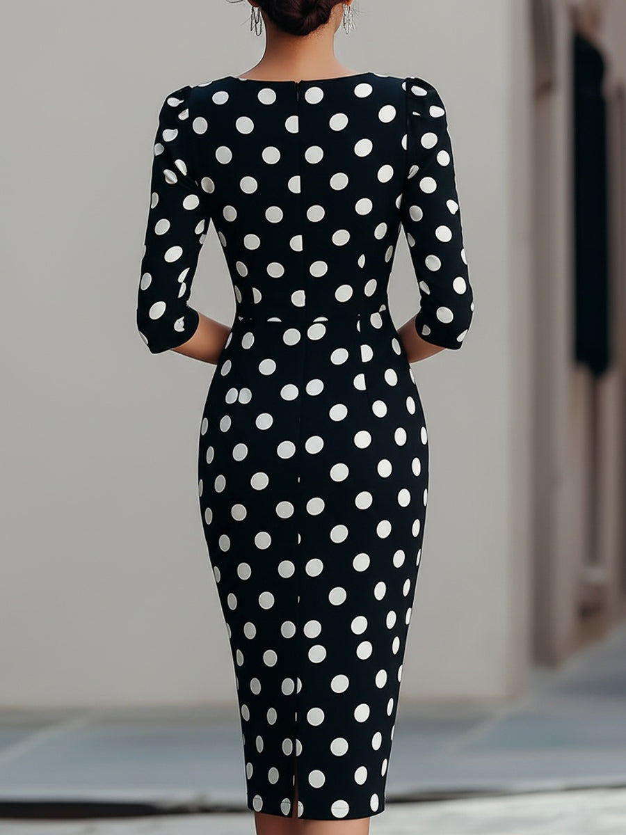 Abito Midi a Pois Bianco e Nero
