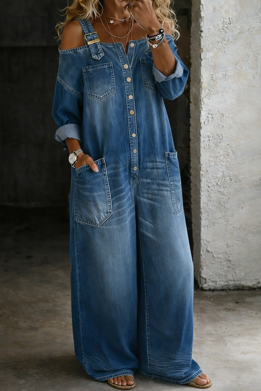 Sophia | Salopette in Denim Off Shoulder