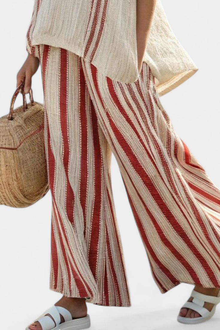 Mirella | Set in lino a righe rosse classiche