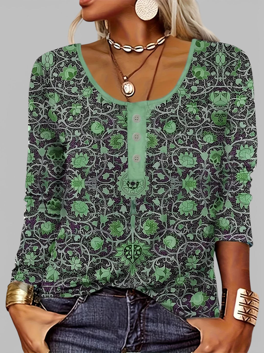 Noëlle | Blusa verde botanica