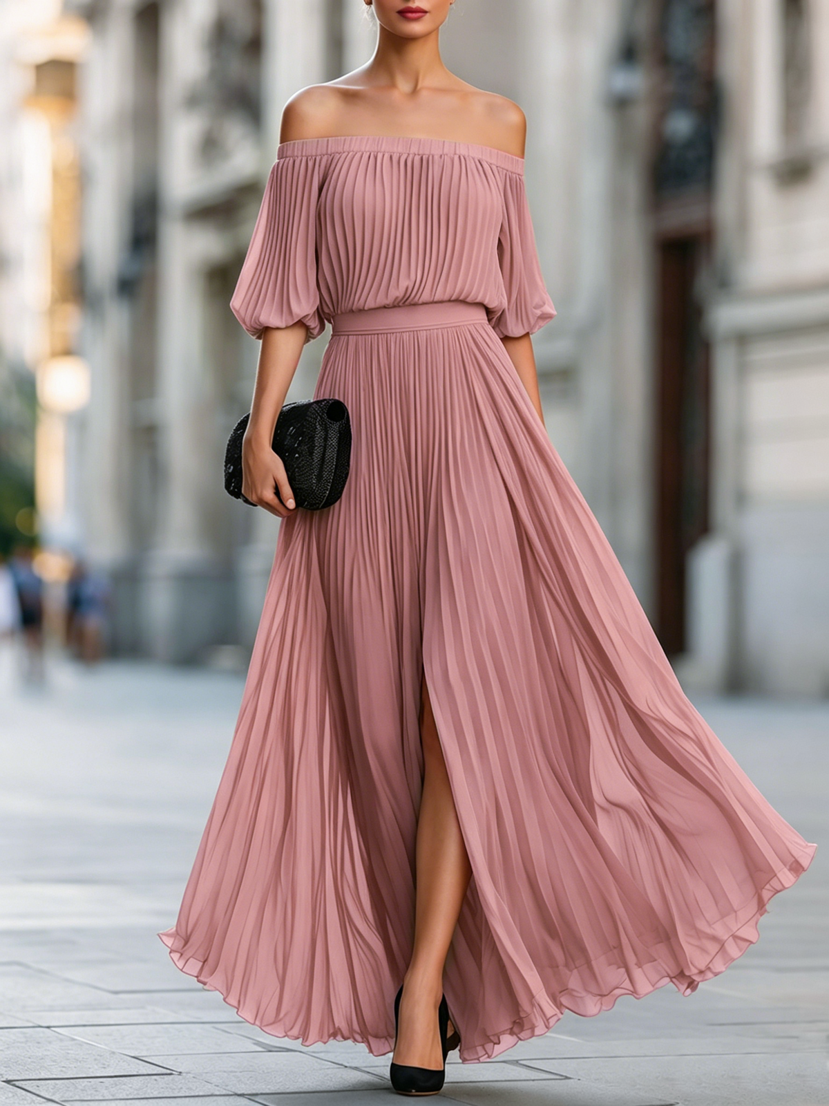 Abito chiffon rosa antico