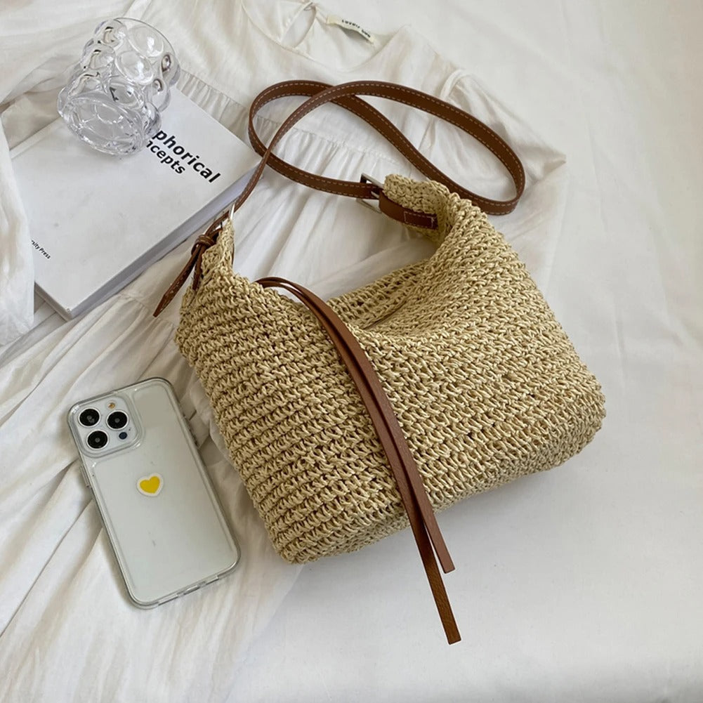 Borsa Vera in rafia intrecciata con tracolla — Perfetta per l'estate