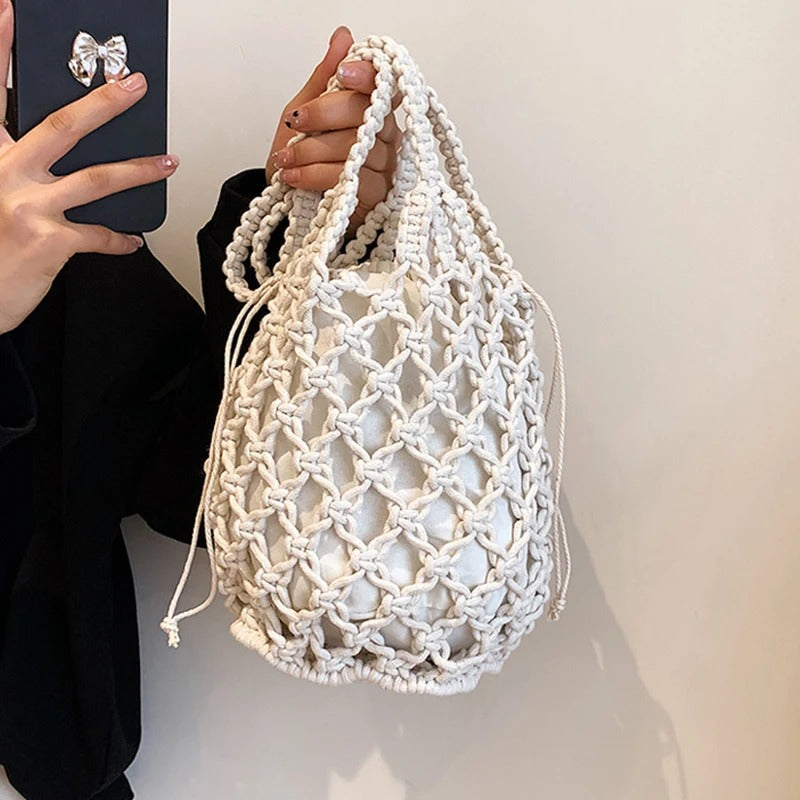 Borsa Marina tessuta con cordino e tracolla – stile casual e pratico