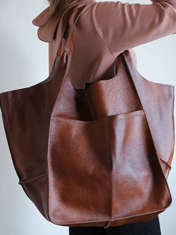Borsa a spalla chic in pelle morbida, di grandi dimensioni, con ampia capacità
