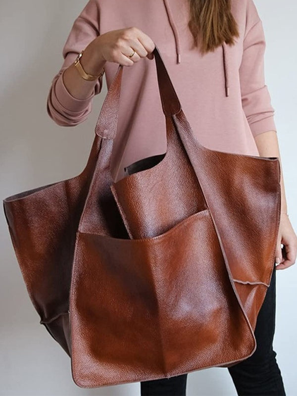 Borsa a spalla chic in pelle morbida, di grandi dimensioni, con ampia capacità