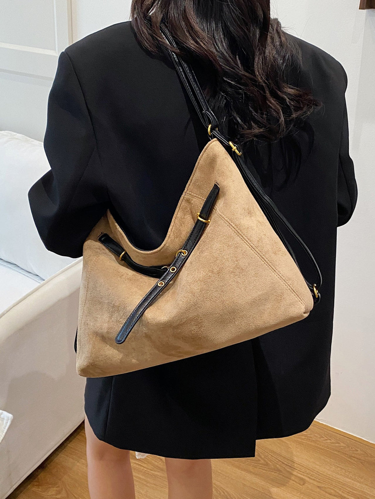 Borsa a tracolla multifunzionale in pelle scamosciata vintage di lusso
