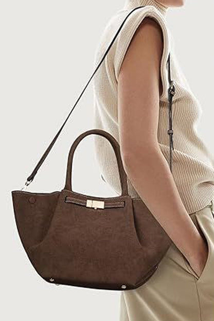Borsa tote intramontabile in stile vintage con pelle scamosciata sintetica — stile quotidiano senza sforzo e versatilità