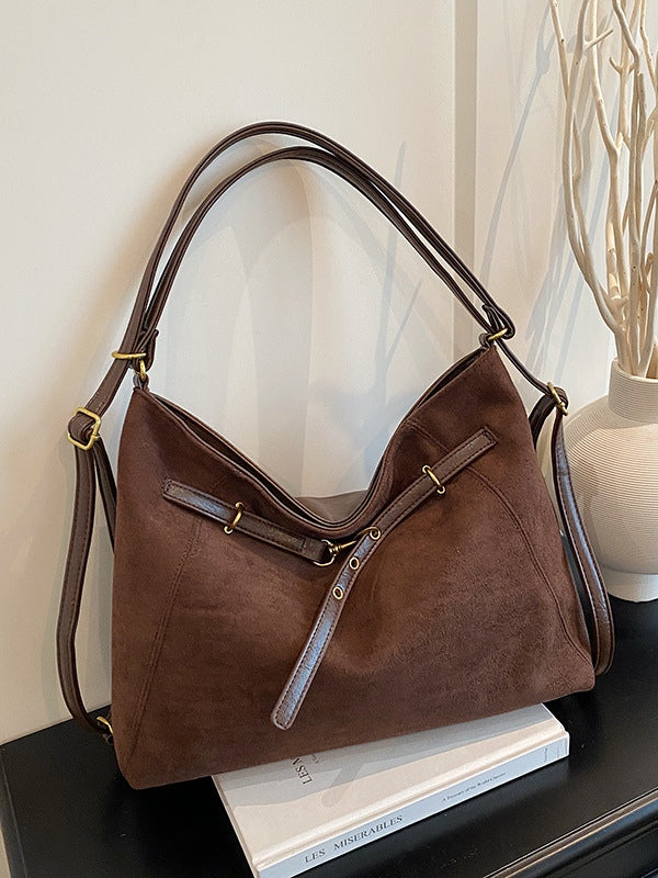 Borsa a tracolla multifunzionale in pelle scamosciata vintage di lusso