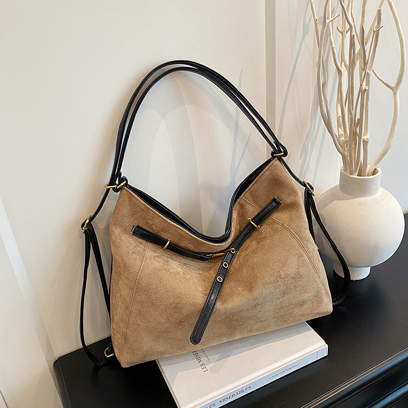 Borsa a tracolla multifunzionale in pelle scamosciata vintage di lusso