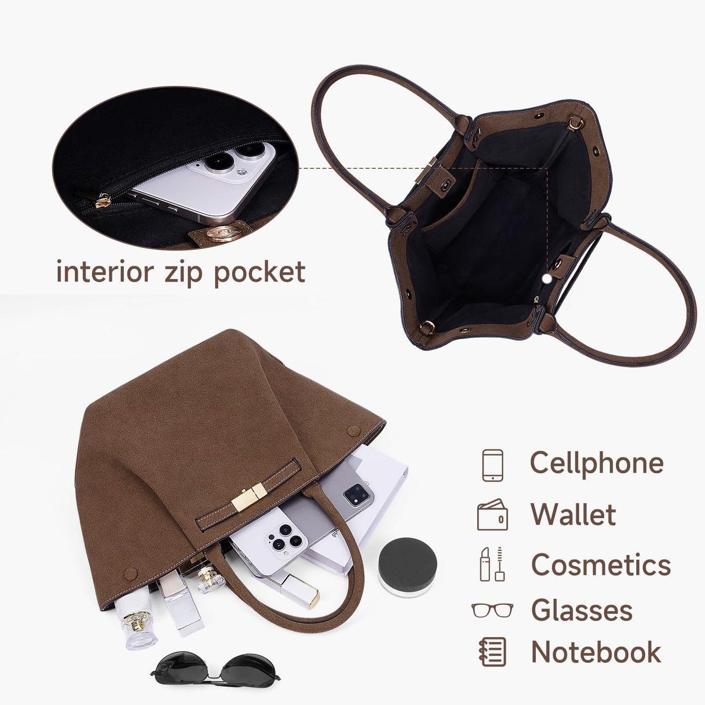 Borsa tote intramontabile in stile vintage con pelle scamosciata sintetica — stile quotidiano senza sforzo e versatilità