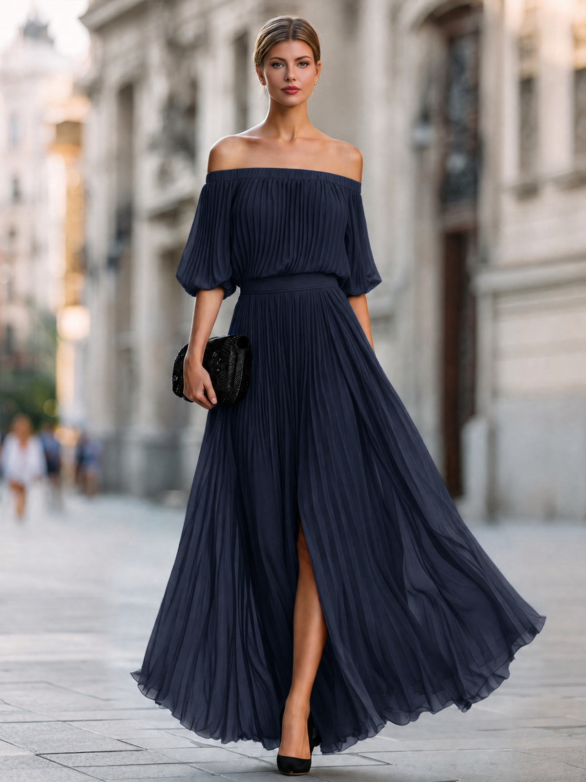 Abito chiffon blu navy