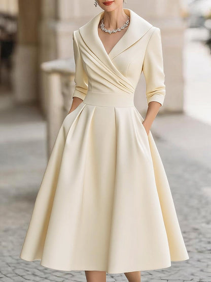 Abito midi in raso beige