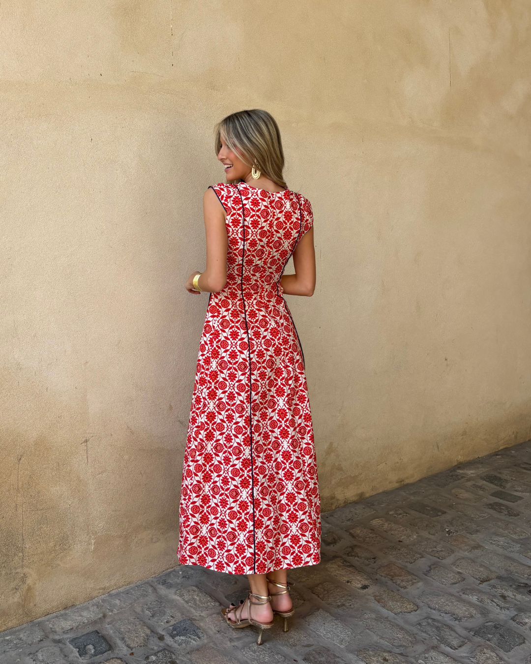 Abito midi con motivo floreale geometrico