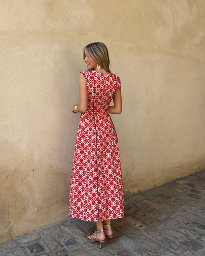 Abito midi con motivo floreale geometrico