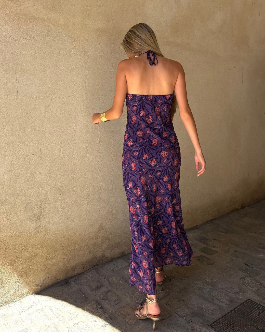 Abito halter con motivo botanico