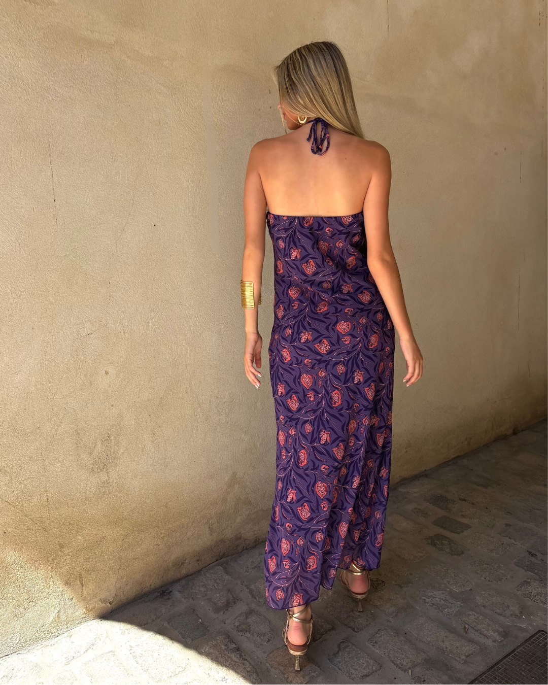 Abito halter con motivo botanico