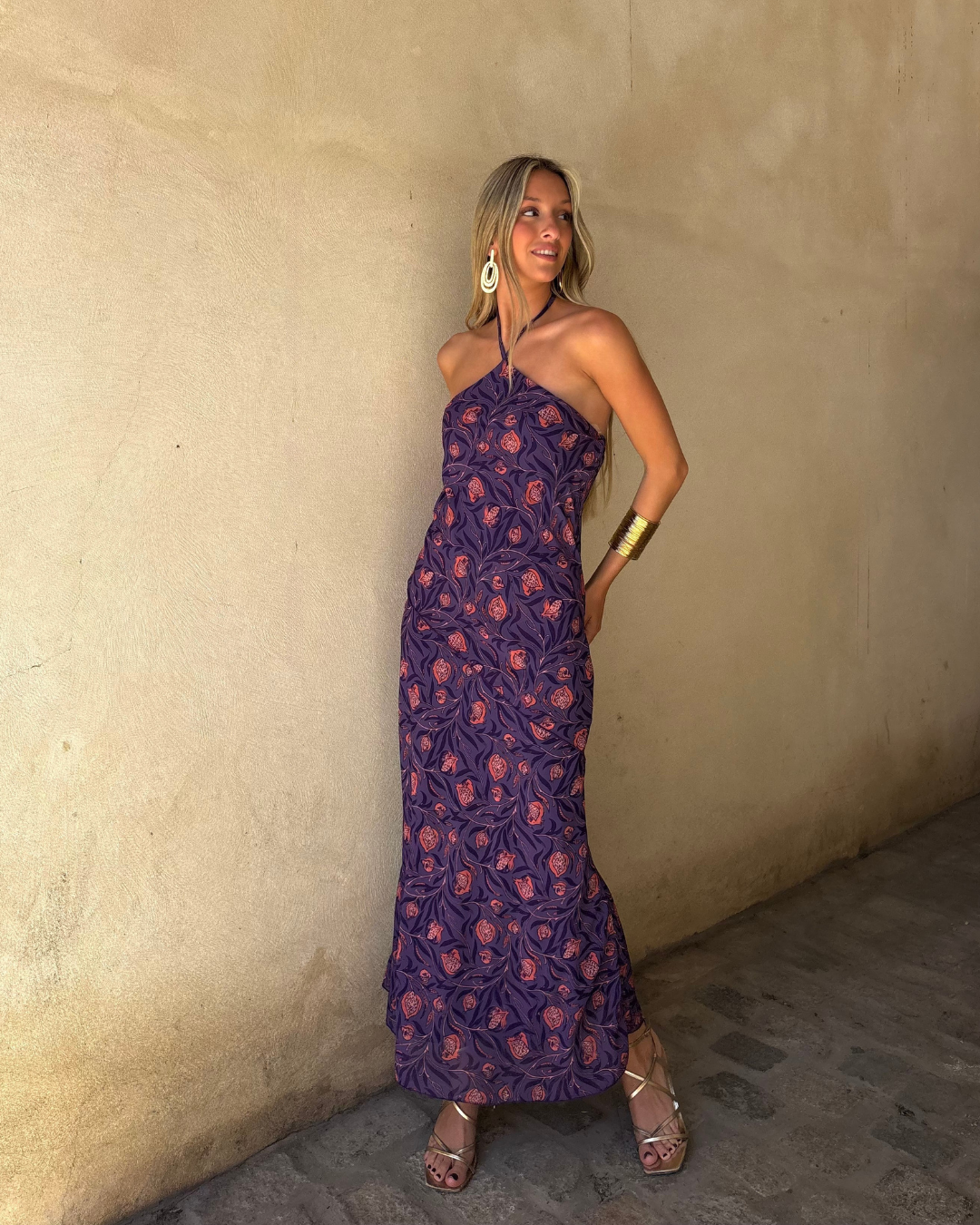 Abito halter con motivo botanico