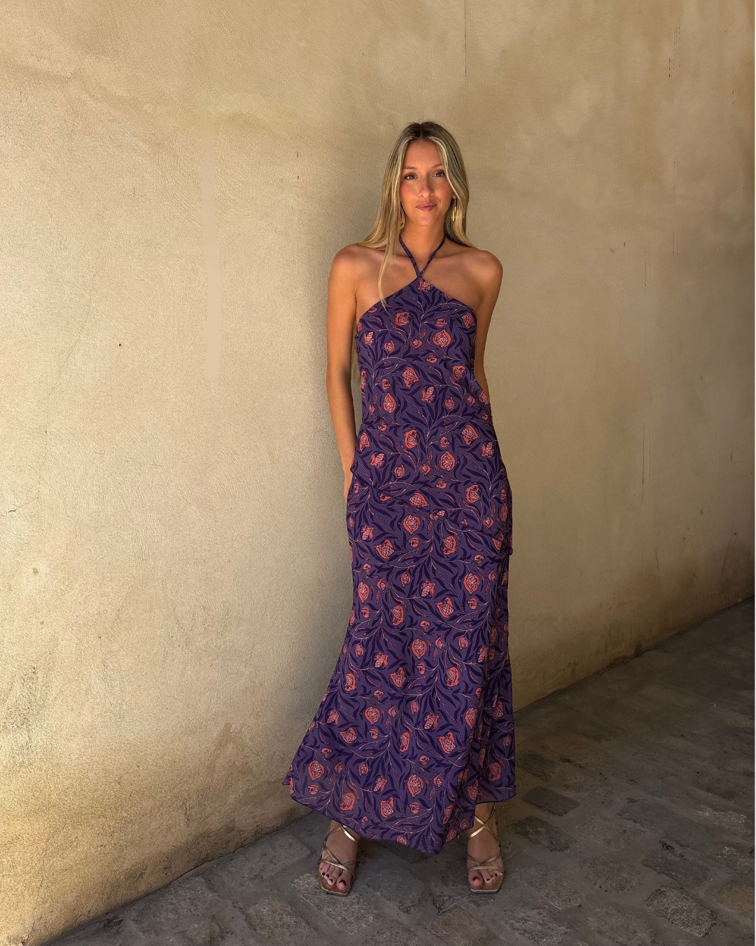 Abito halter con motivo botanico