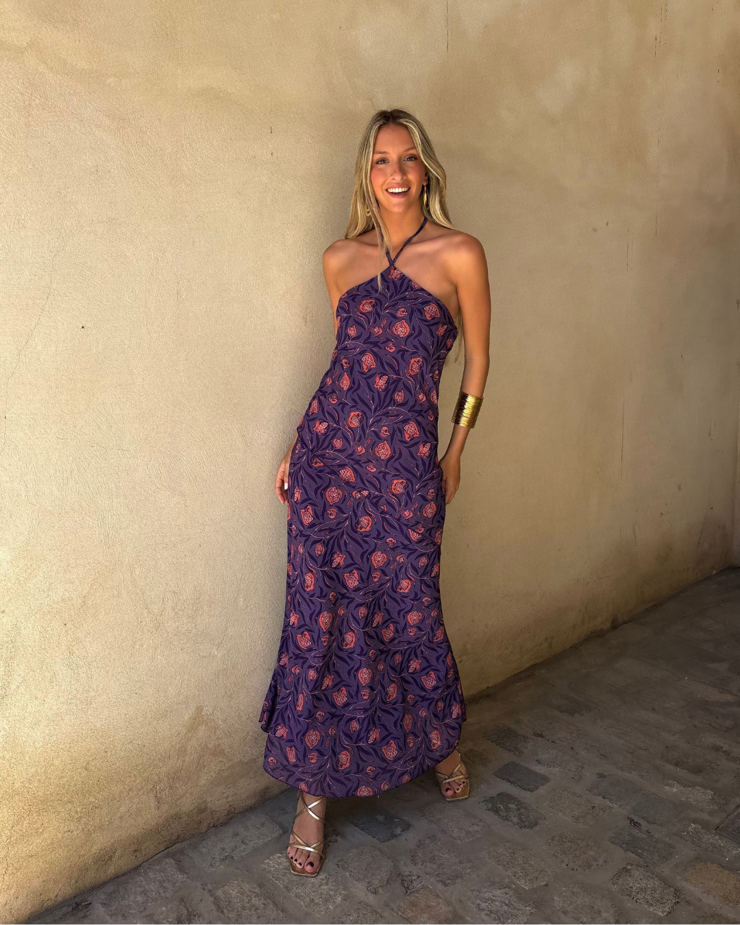 Abito halter con motivo botanico