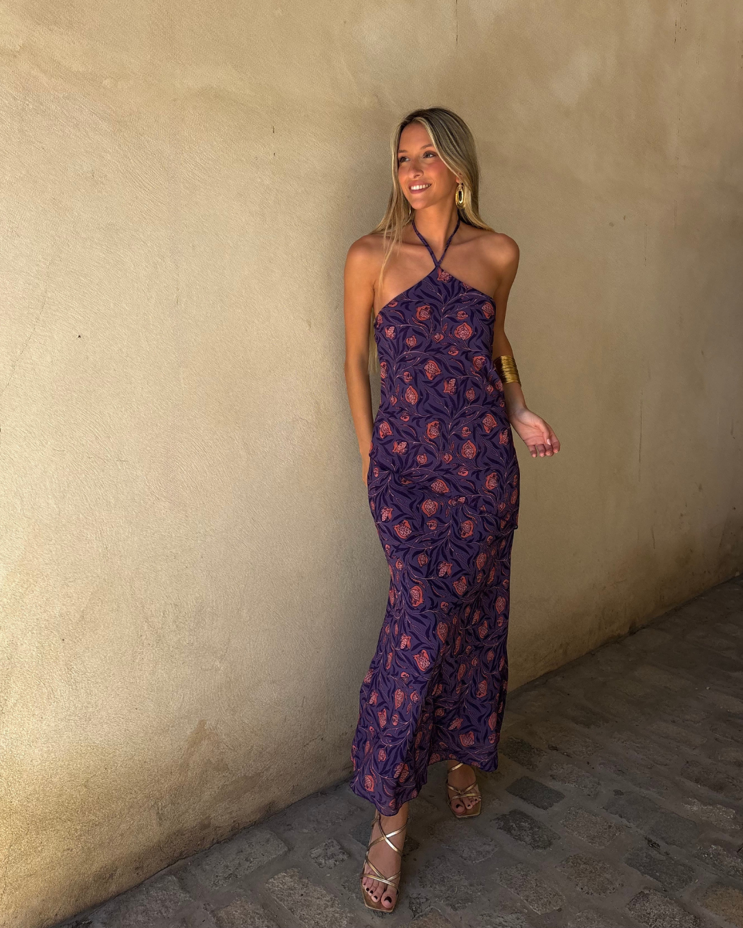Abito halter con motivo botanico