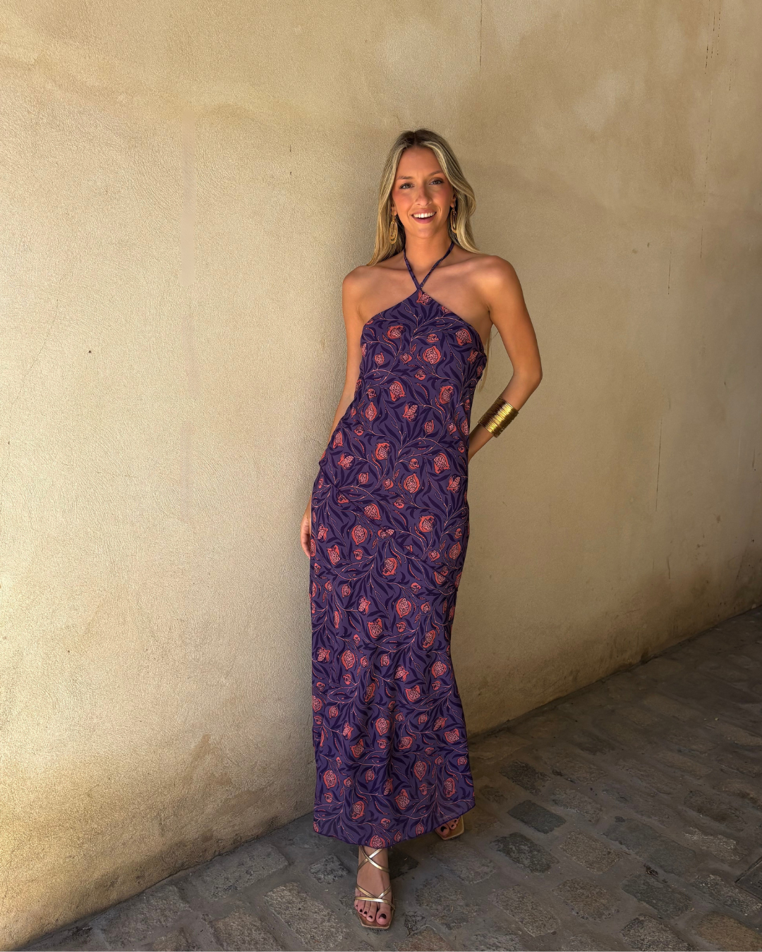 Abito halter con motivo botanico