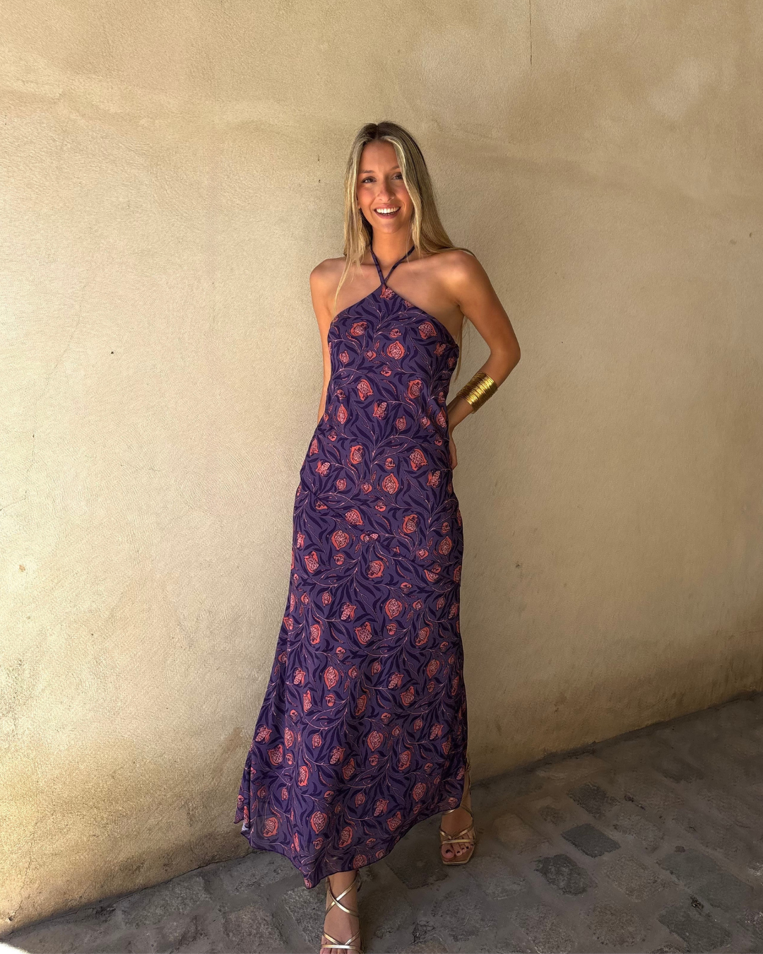 Abito halter con motivo botanico