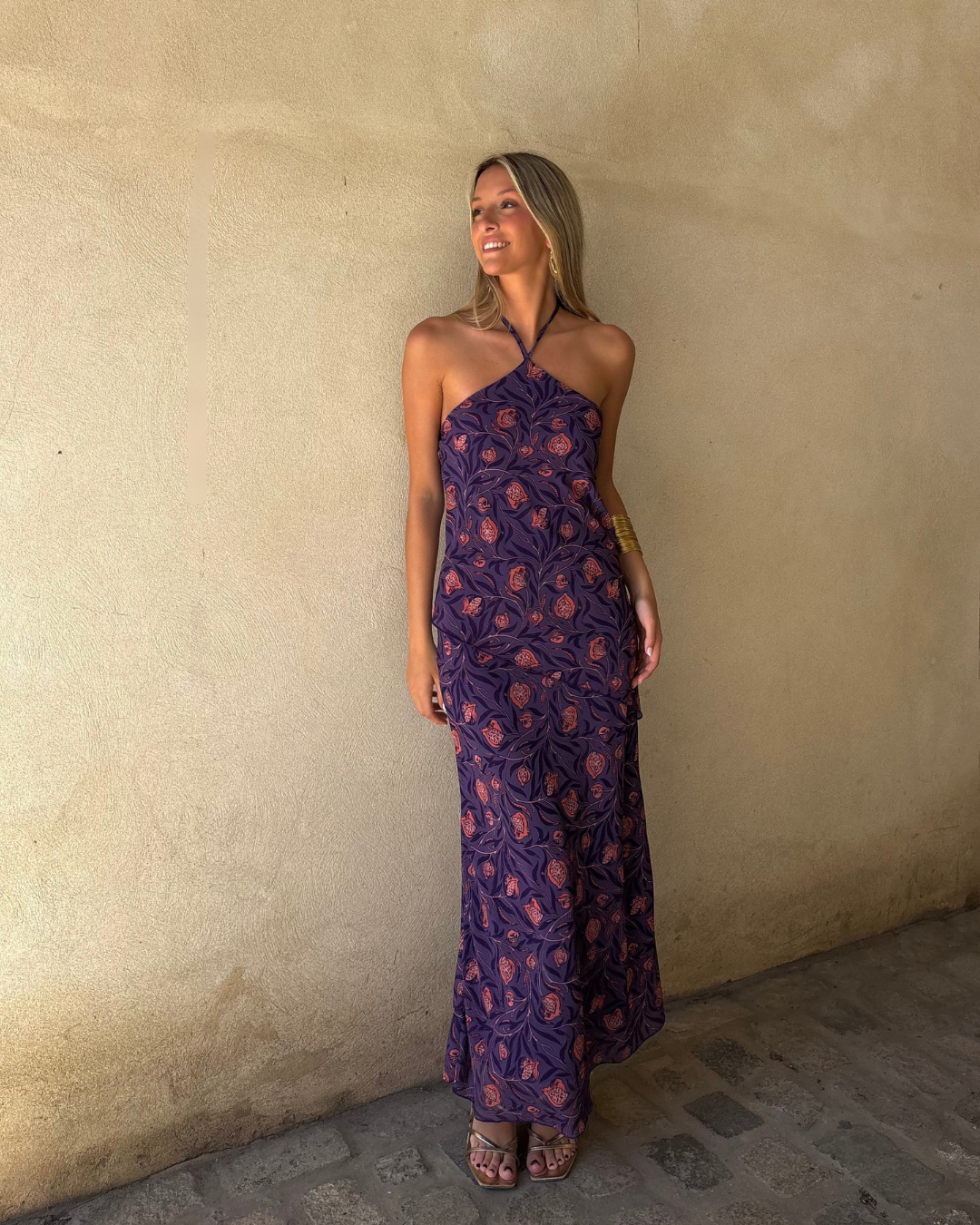 Abito halter con motivo botanico