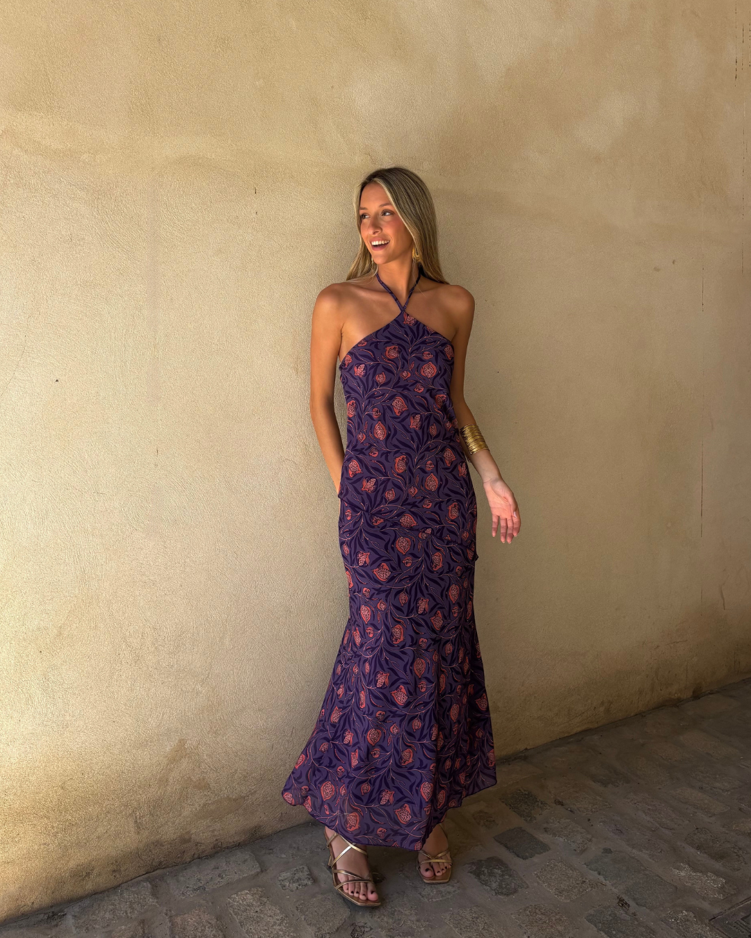 Abito halter con motivo botanico