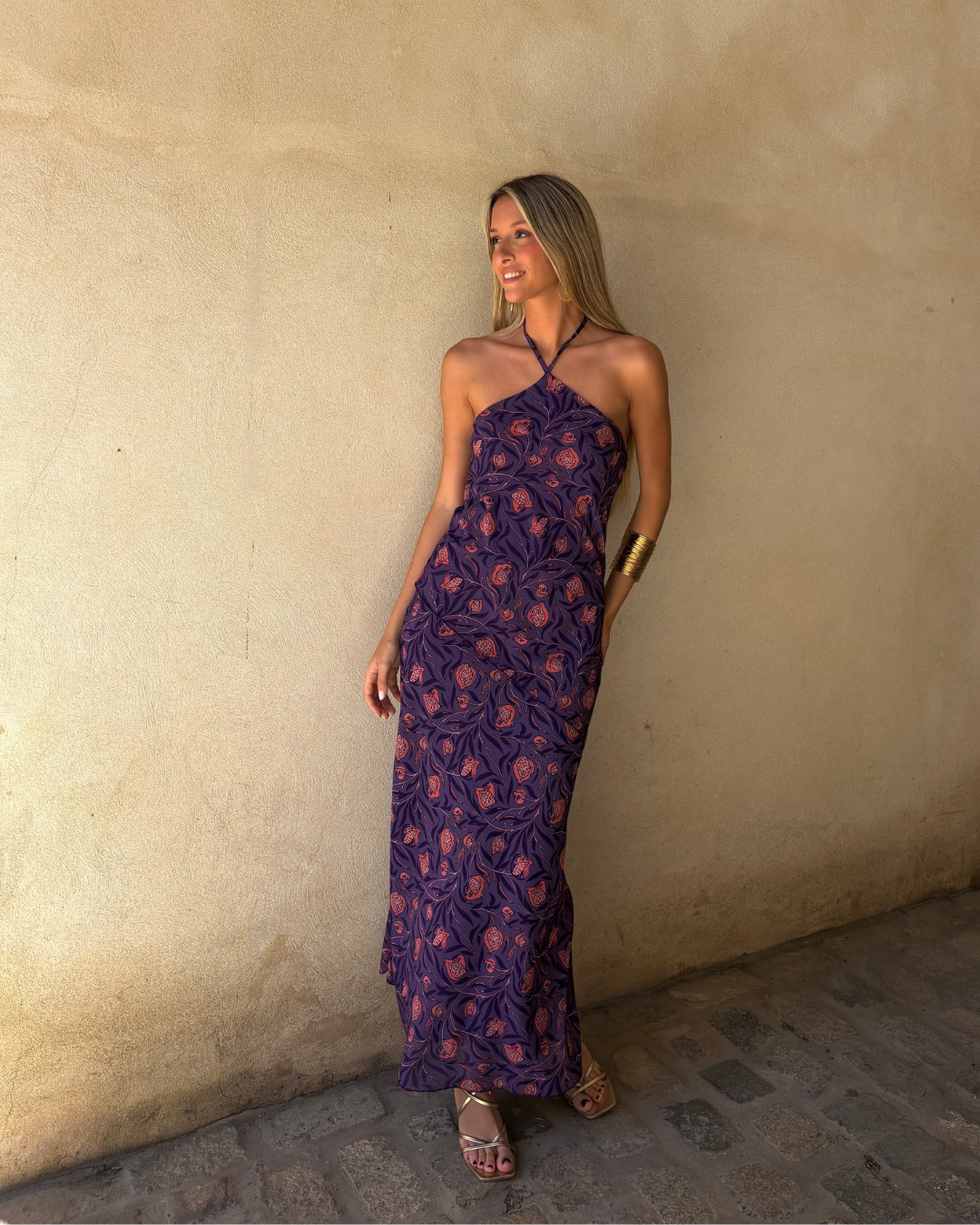 Abito halter con motivo botanico