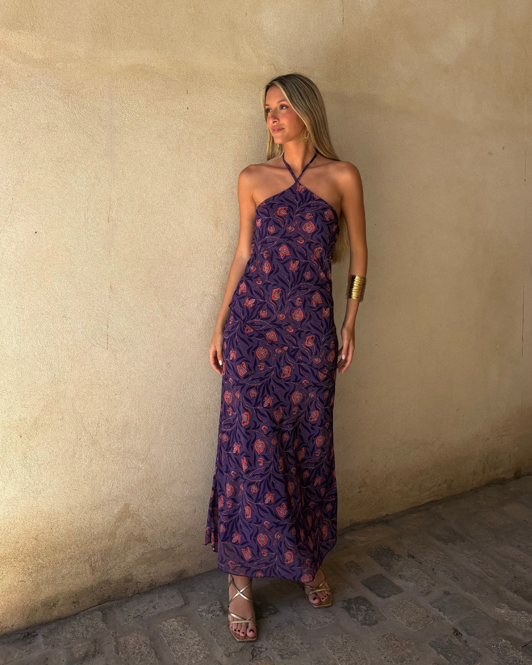Abito halter con motivo botanico