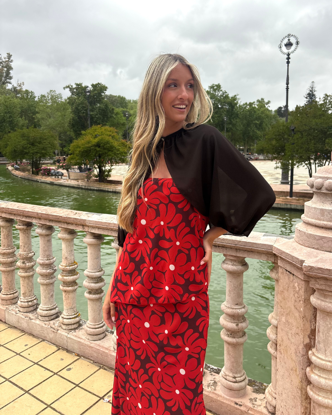 Abito lungo halter con stampa floreale