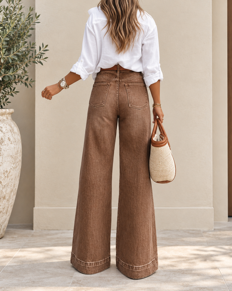 Eleganti jeans a vita alta con gamba extra larga