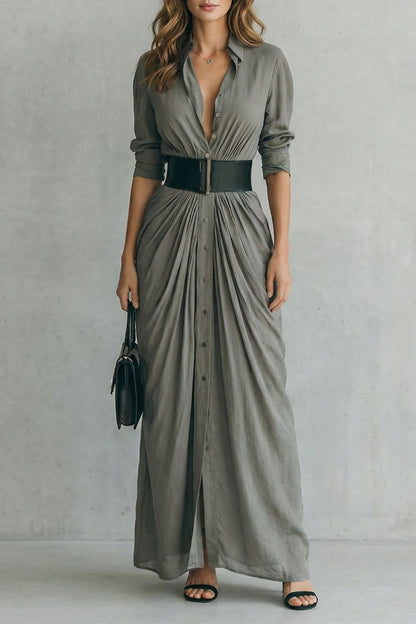 Solenzia – Abito Camicia Maxi Plissettato con Cintura