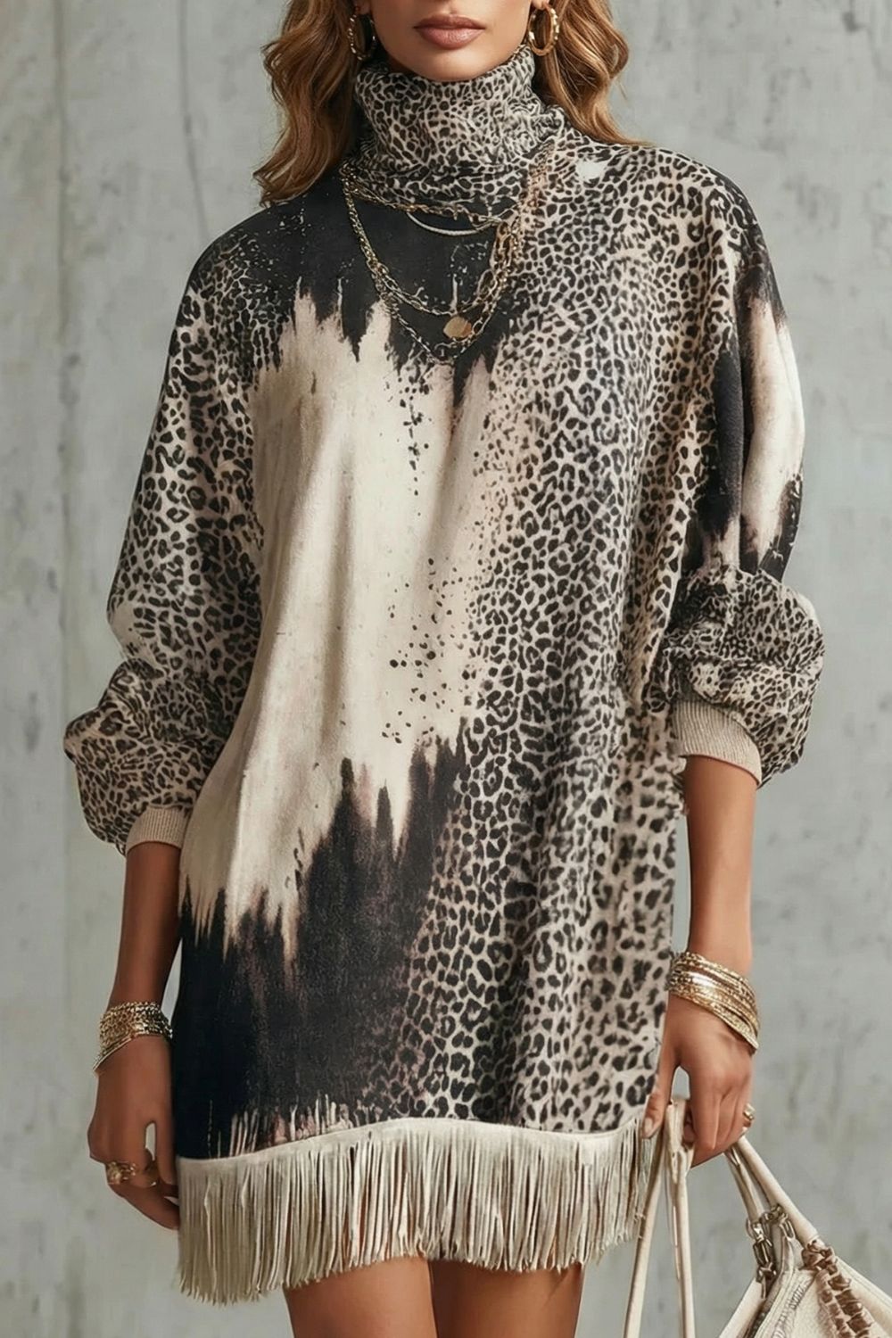Solenne – Mini Abito con Stampa Leopardo e Frange