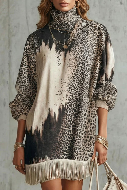 Solenne – Mini Abito con Stampa Leopardo e Frange