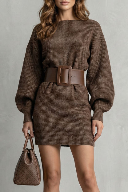 Aderisse – Abito Mini Strutturato in Maglia con Cintura (Inclusa Cintura)