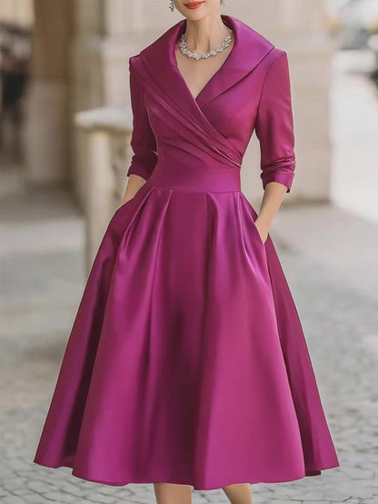 Abito midi in raso fucsia