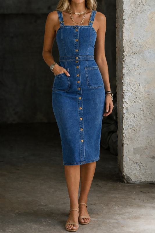 Indira | Abito in Denim con Bottoni