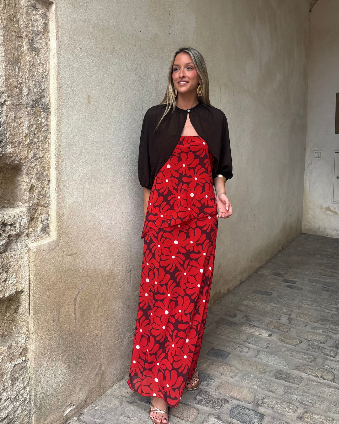Abito lungo halter con stampa floreale