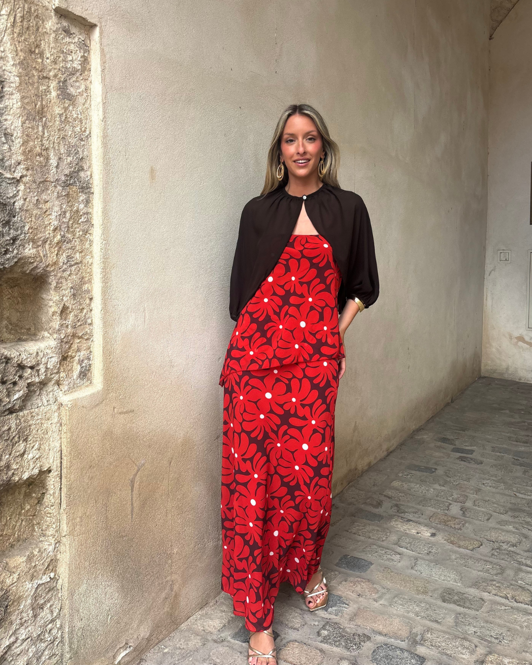 Abito lungo halter con stampa floreale