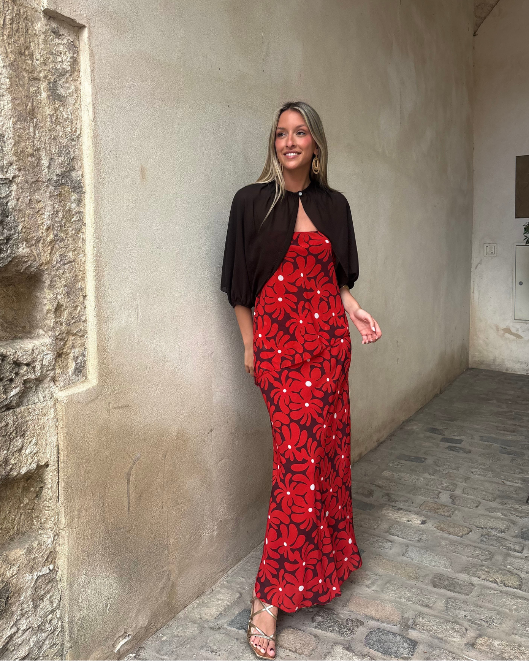 Abito lungo halter con stampa floreale