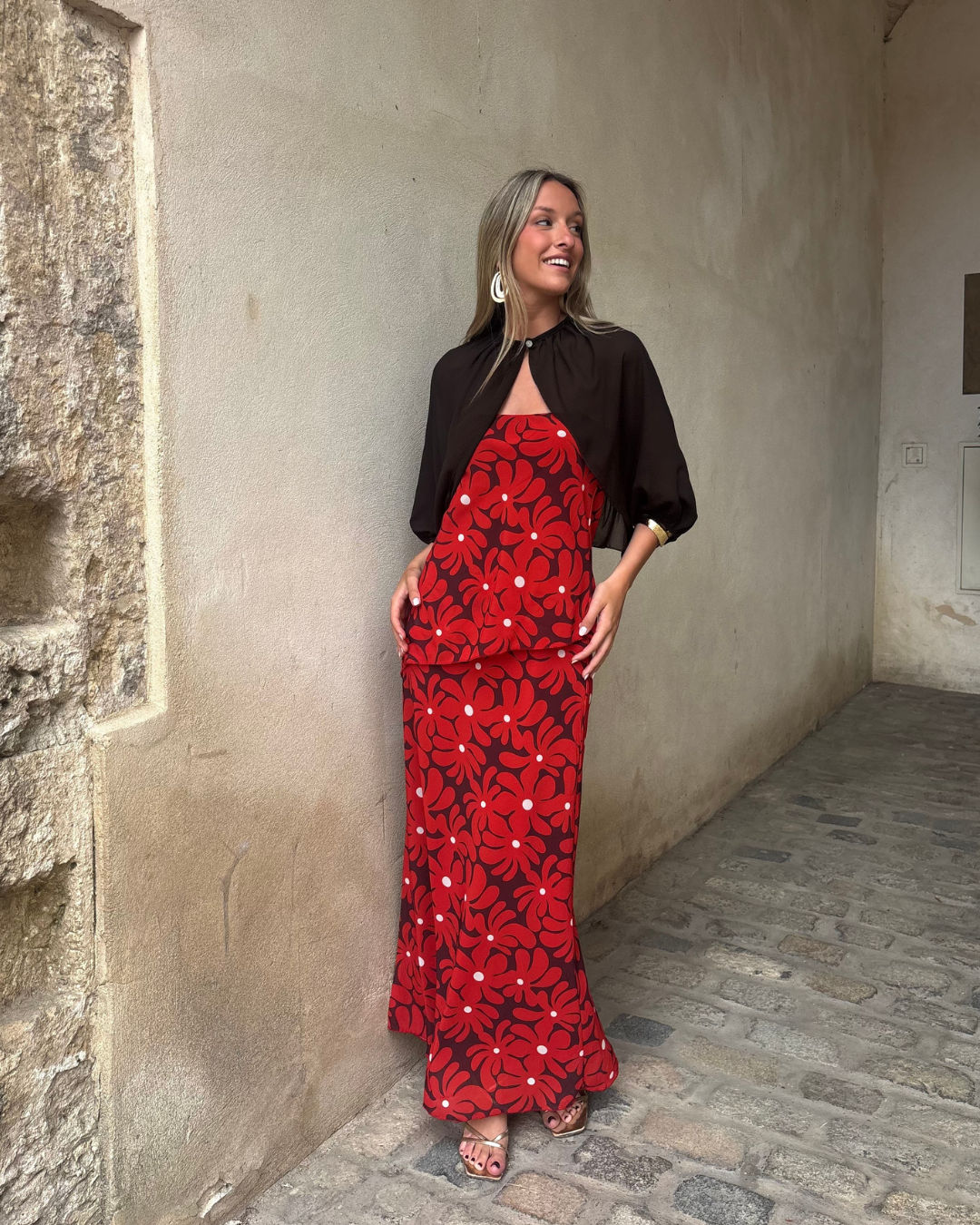 Abito lungo halter con stampa floreale