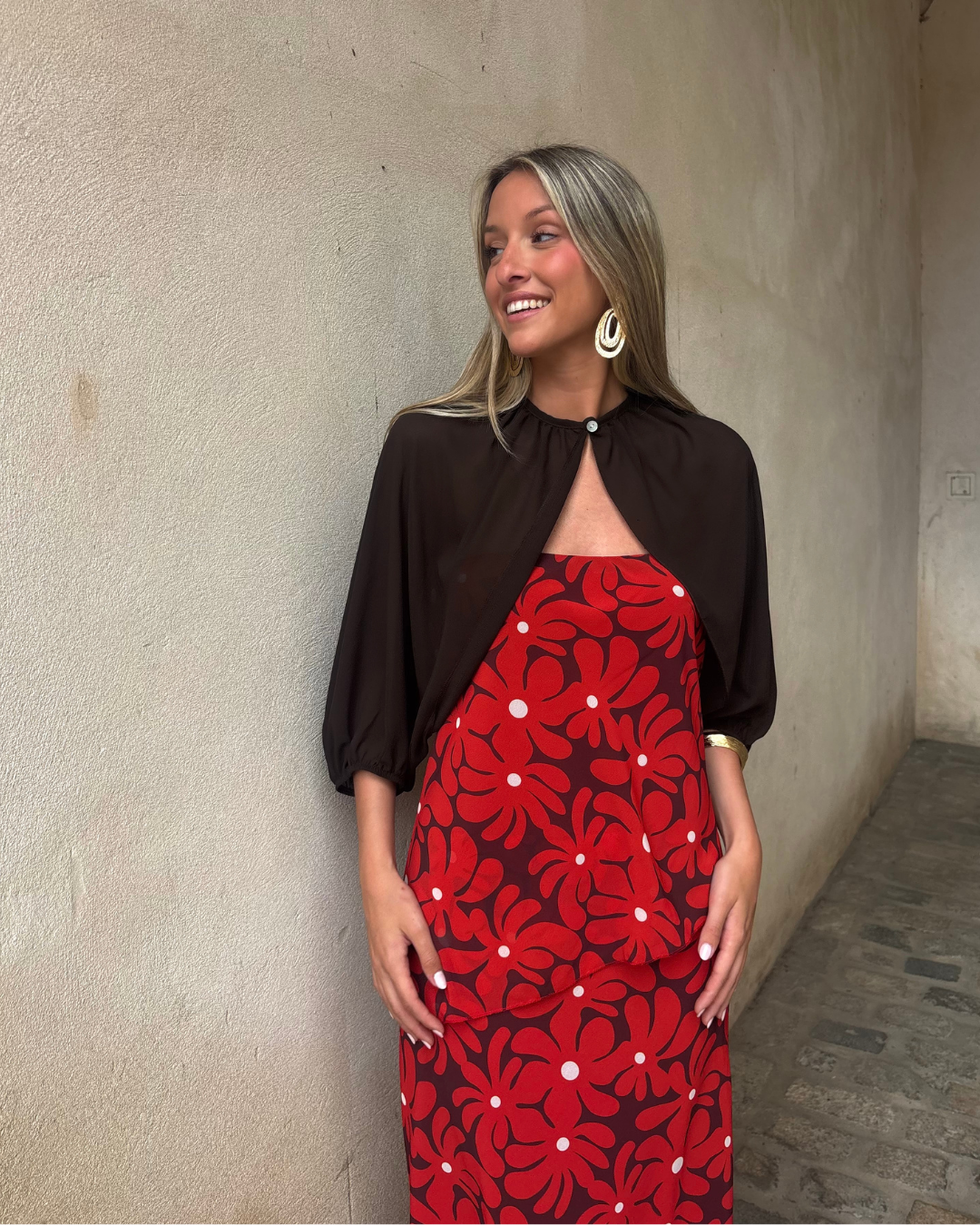 Abito lungo halter con stampa floreale