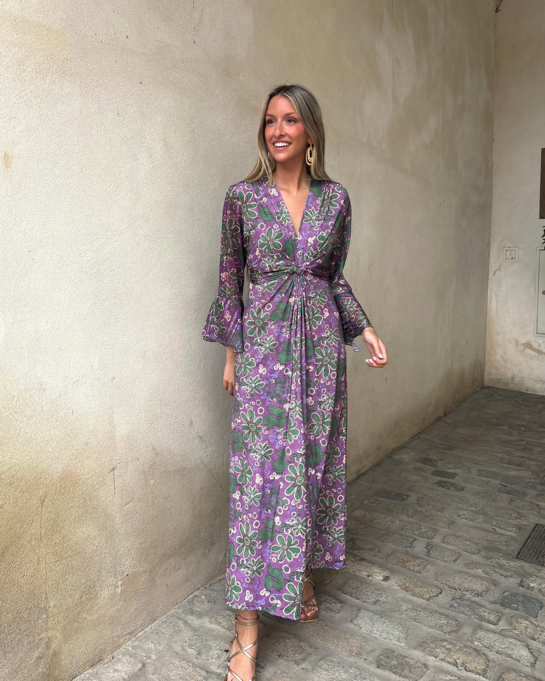 Abito lungo con stampa floreale vintage