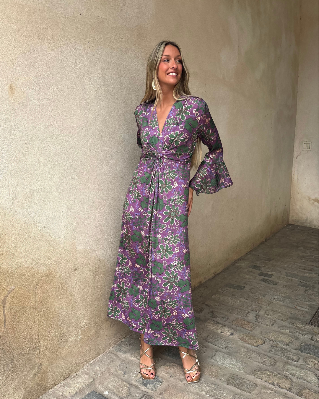 Abito lungo con stampa floreale vintage